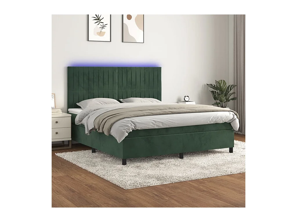 Sommier à lattes de lit matelas et LED Vert foncé 180x200 cm