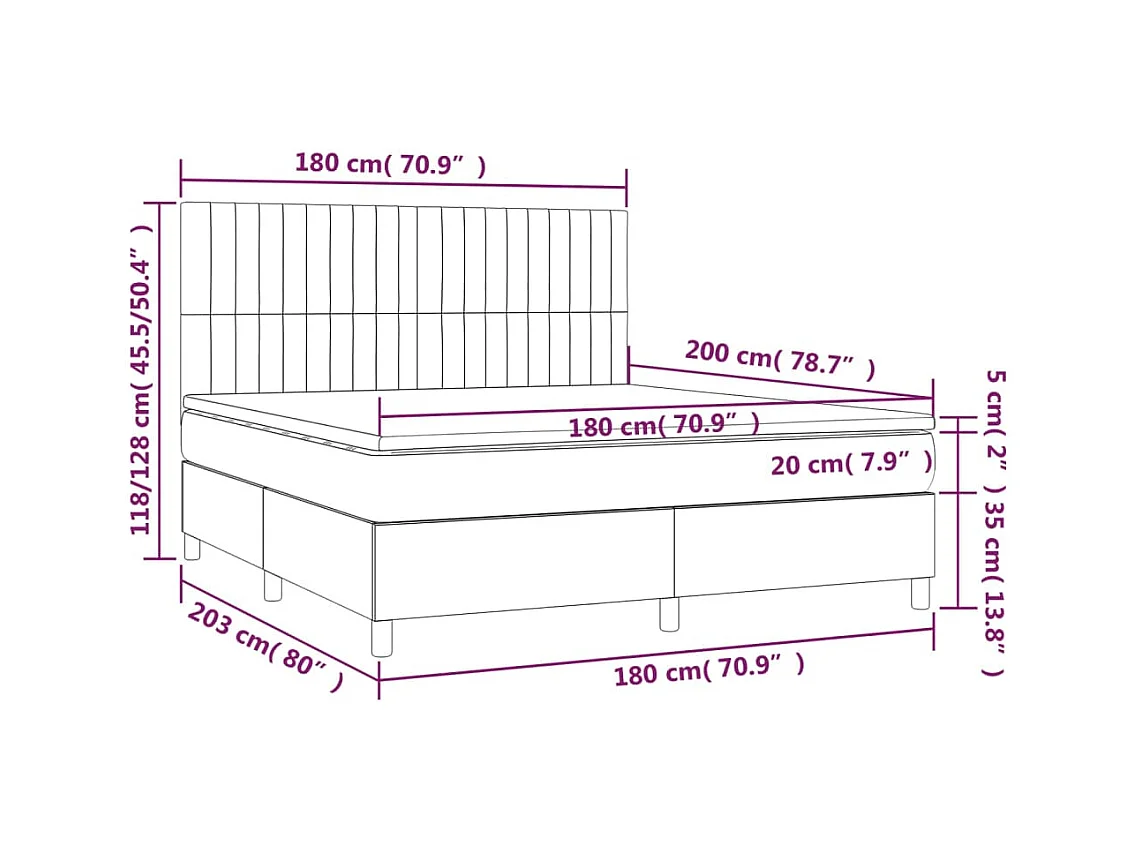 Sommier à lattes de lit matelas et LED Vert foncé 180x200 cm