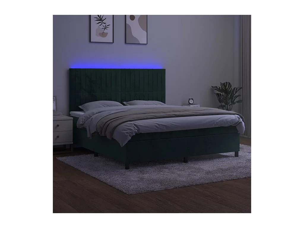 Sommier à lattes de lit matelas et LED Vert foncé 180x200 cm