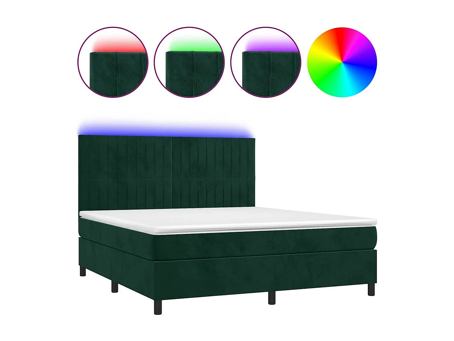Sommier à lattes de lit matelas et LED Vert foncé 180x200 cm