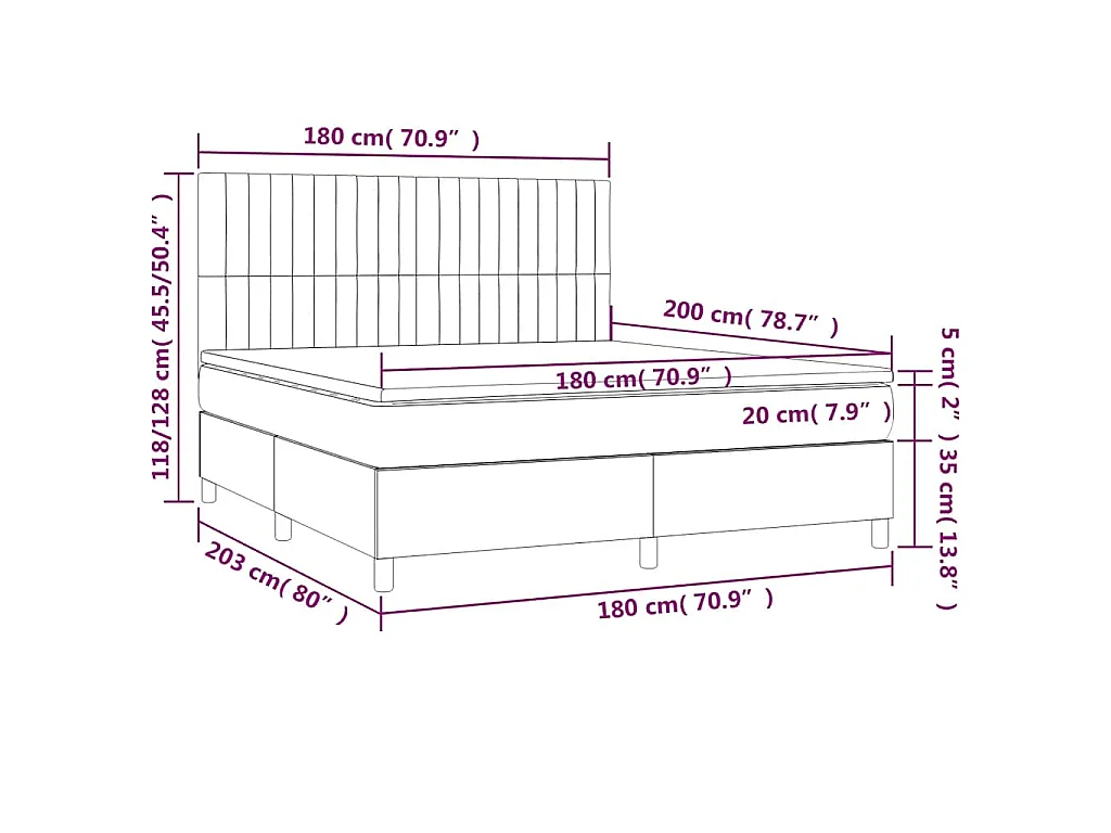 Sommier à lattes de lit matelas et LED Vert foncé 180x200 cm
