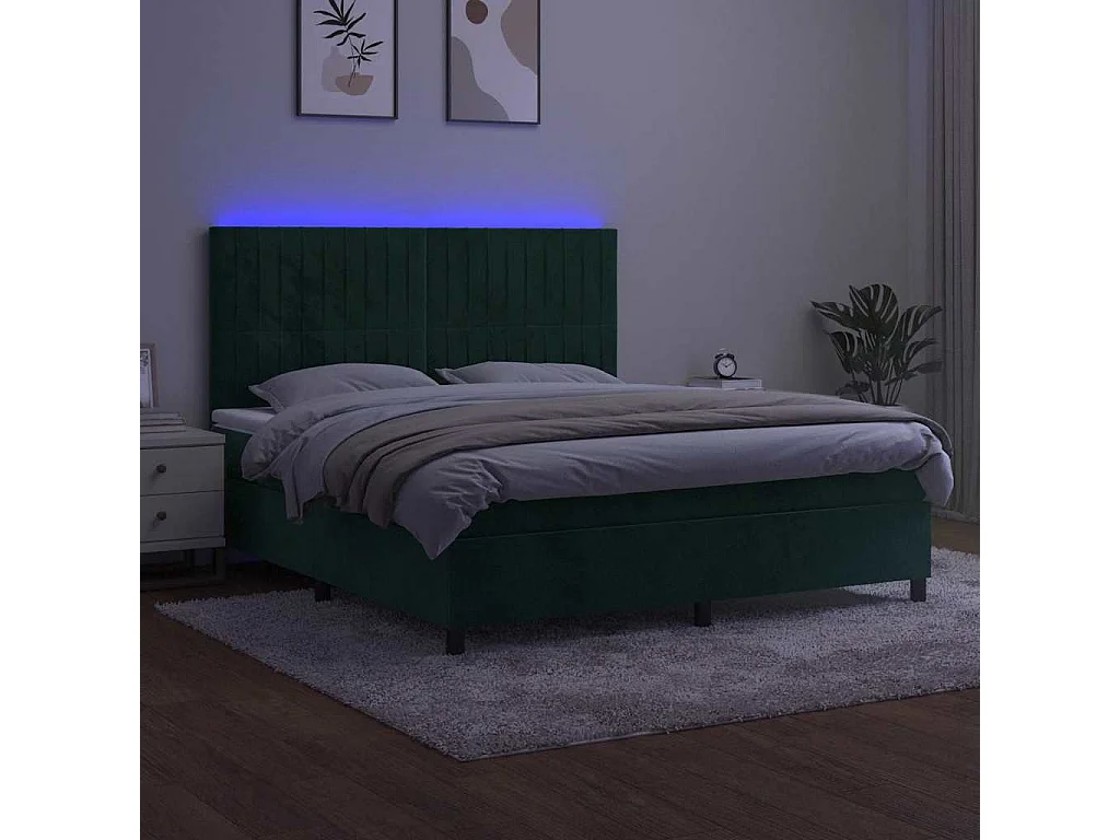 Sommier à lattes de lit matelas et LED Vert foncé 180x200 cm