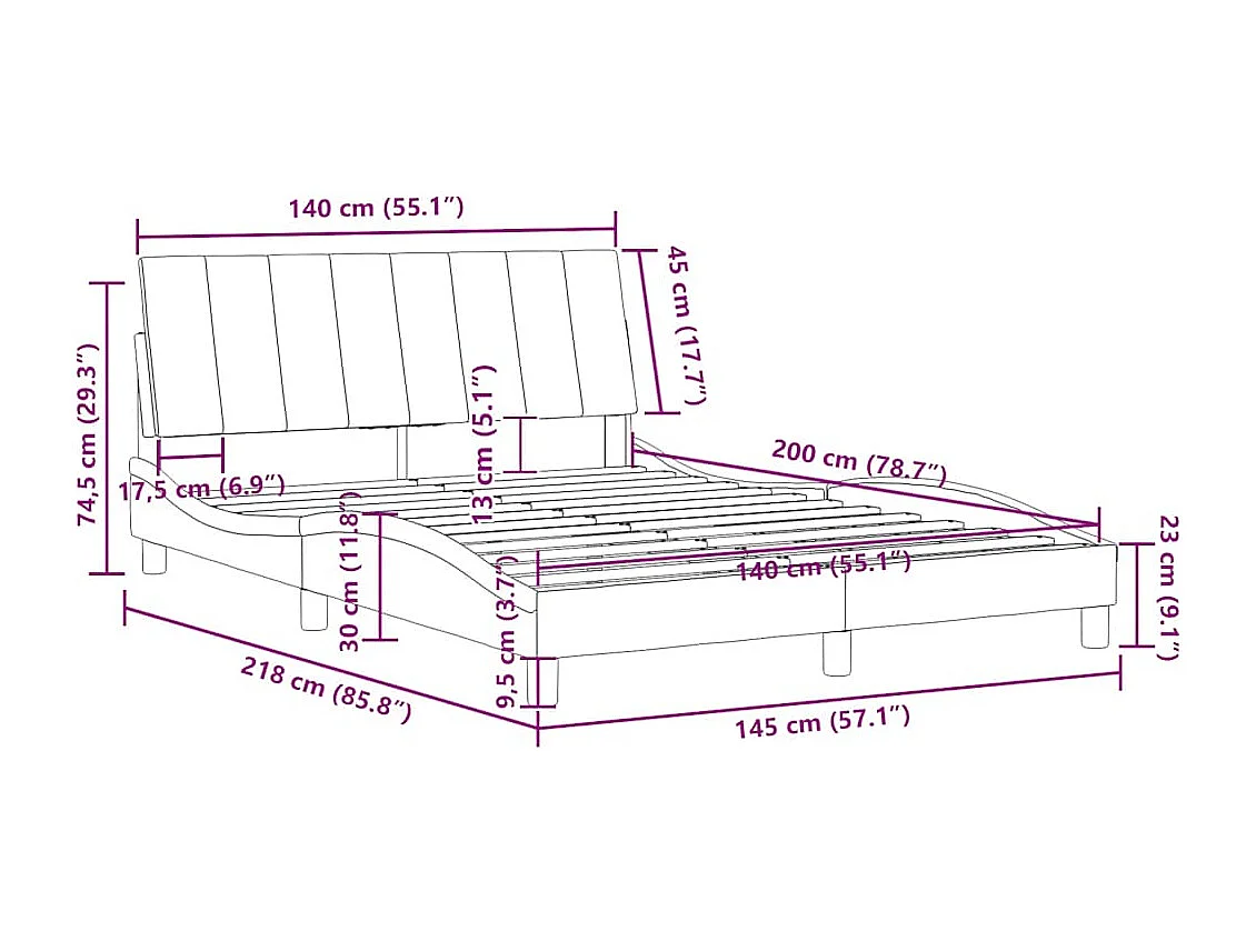 Cadre de lit sans matelas Hanko bleu 140x200 cm velours