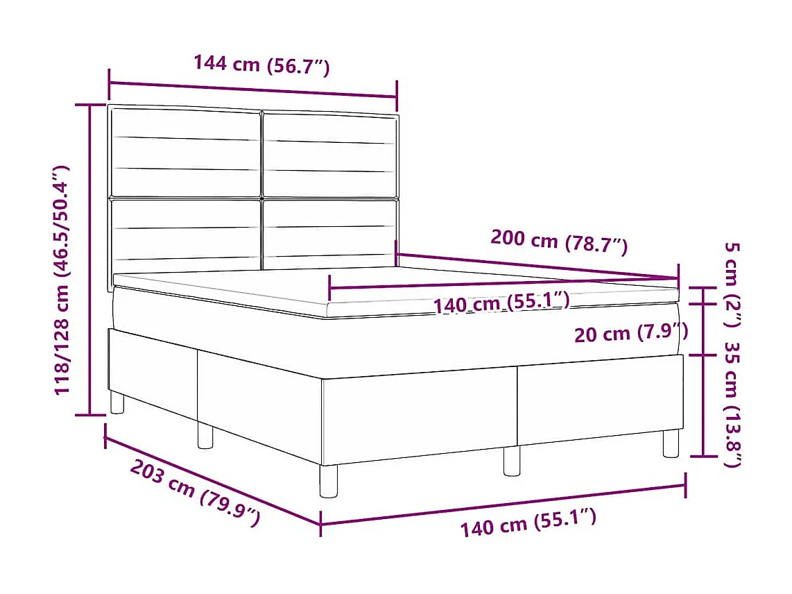 Boxspringbed met matras Lichtgrijs 140 x 200 cm Stof