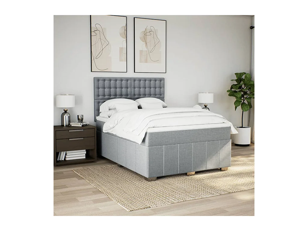 Sommier à lattes de lit avec matelas Gris clair 140x190cm Tissu
