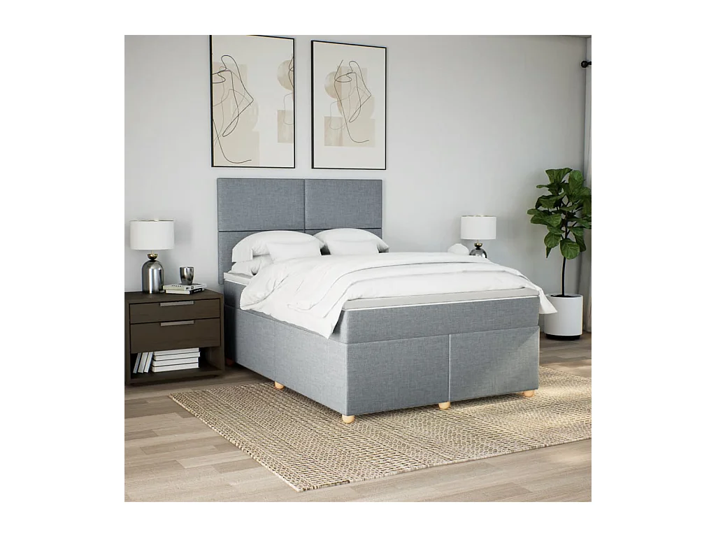 Sommier à lattes de lit avec matelas Gris clair 140x200cm Tissu