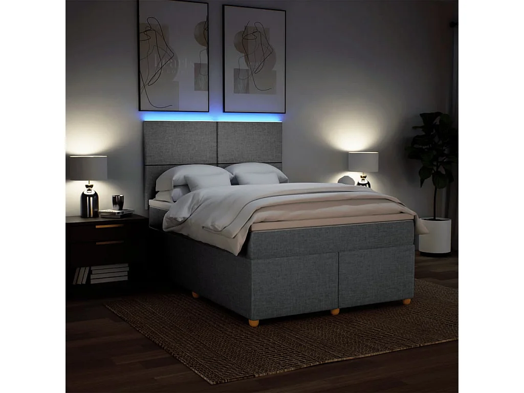 Boxspring met matras stof lichtgrijs 140x200 cm