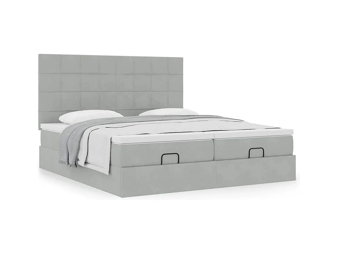 Cadre de lit ottoman et matelas gris clair 180x200cm velours