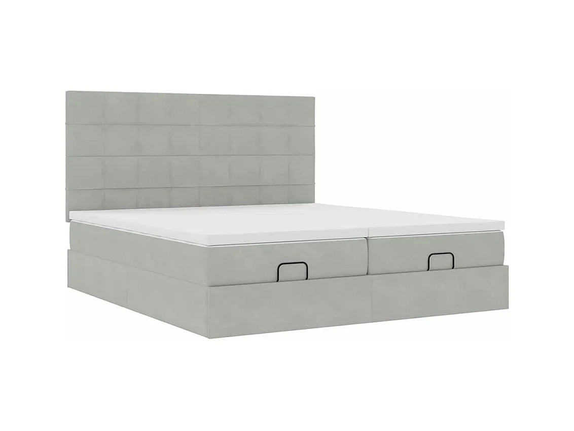 Cadre de lit ottoman et matelas gris clair 180x200cm velours