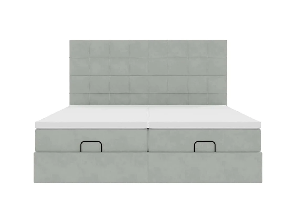 Cadre de lit ottoman et matelas gris clair 180x200cm velours