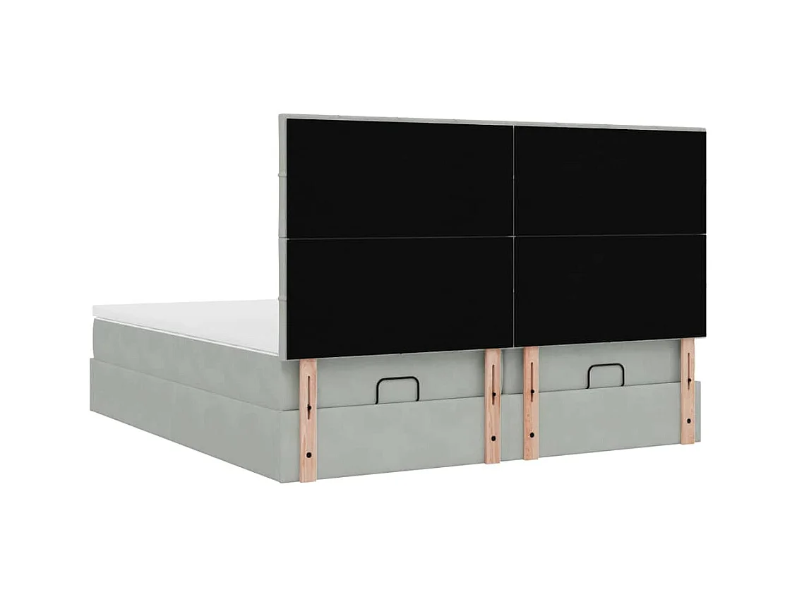 Cadre de lit ottoman et matelas gris clair 180x200cm velours