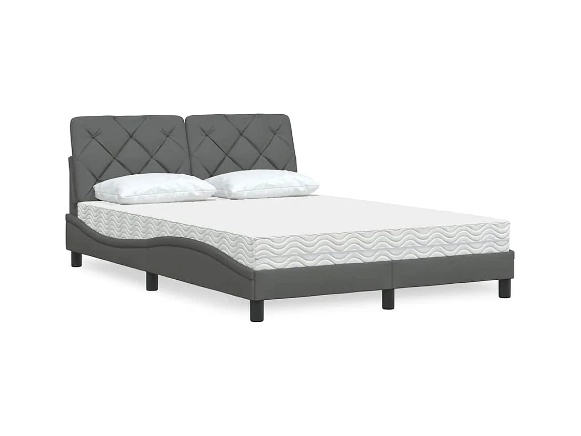 Lit avec matelas gris foncé 140x190 cm tissu