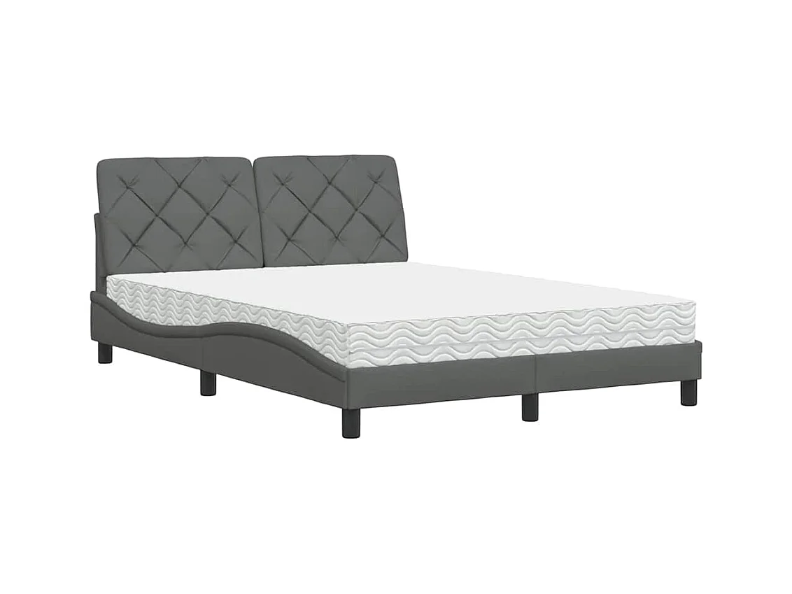 Lit avec matelas gris foncé 140x190 cm tissu