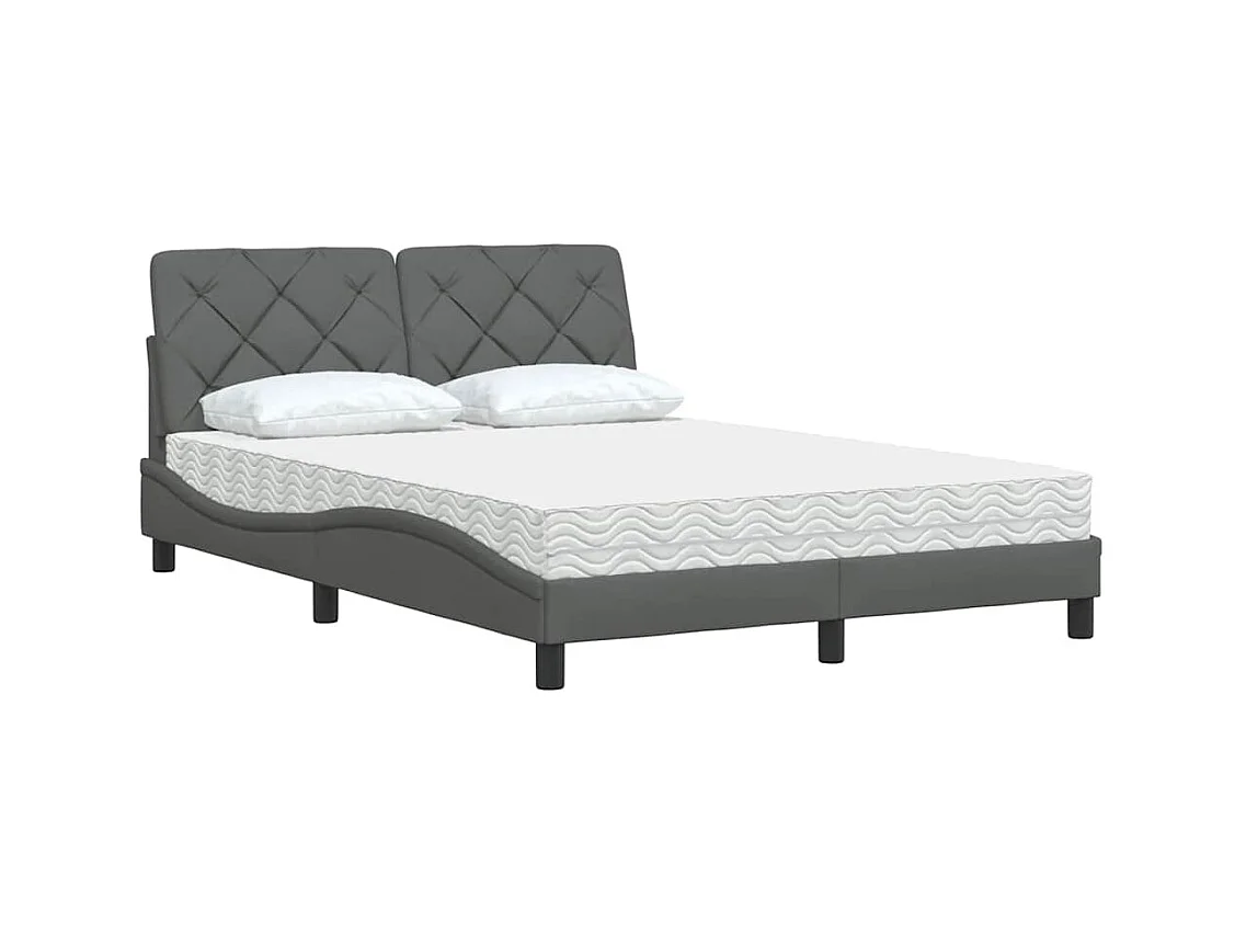 Lit avec matelas gris foncé 140x190 cm tissu