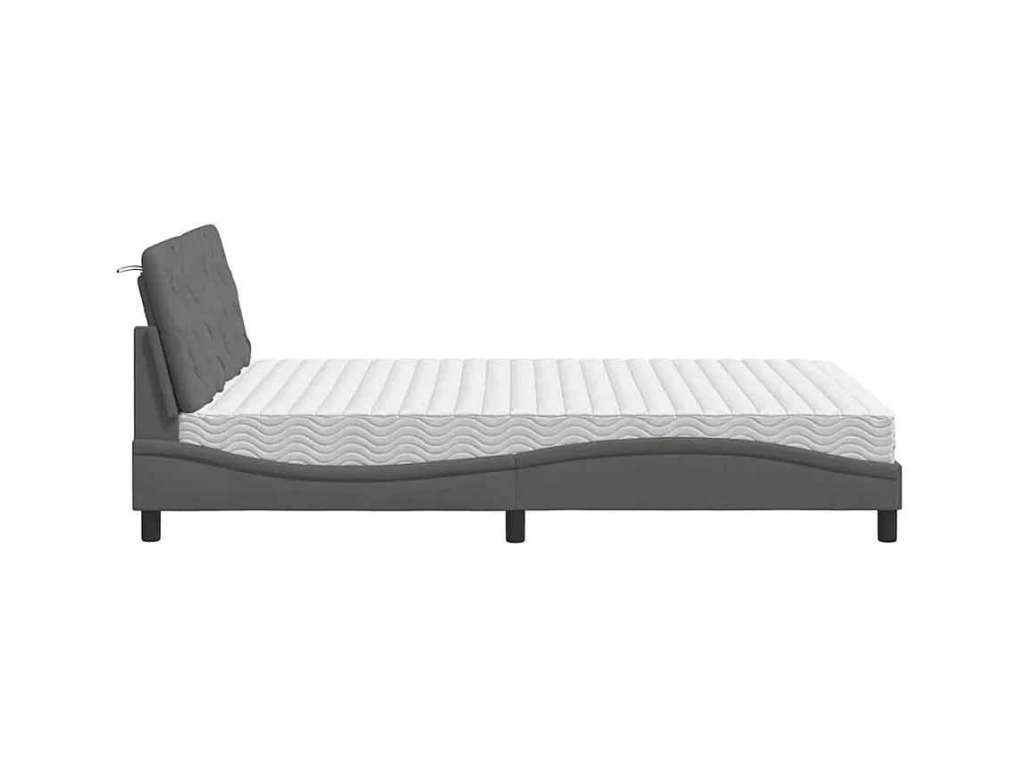 Lit avec matelas gris foncé 140x190 cm tissu