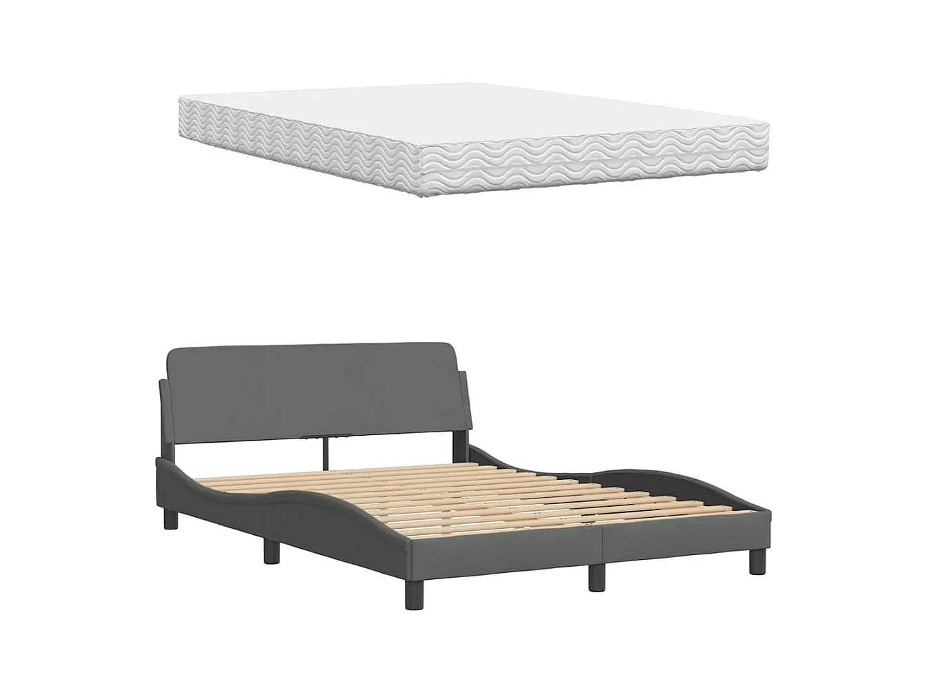 Lit avec matelas gris foncé 140x190 cm tissu