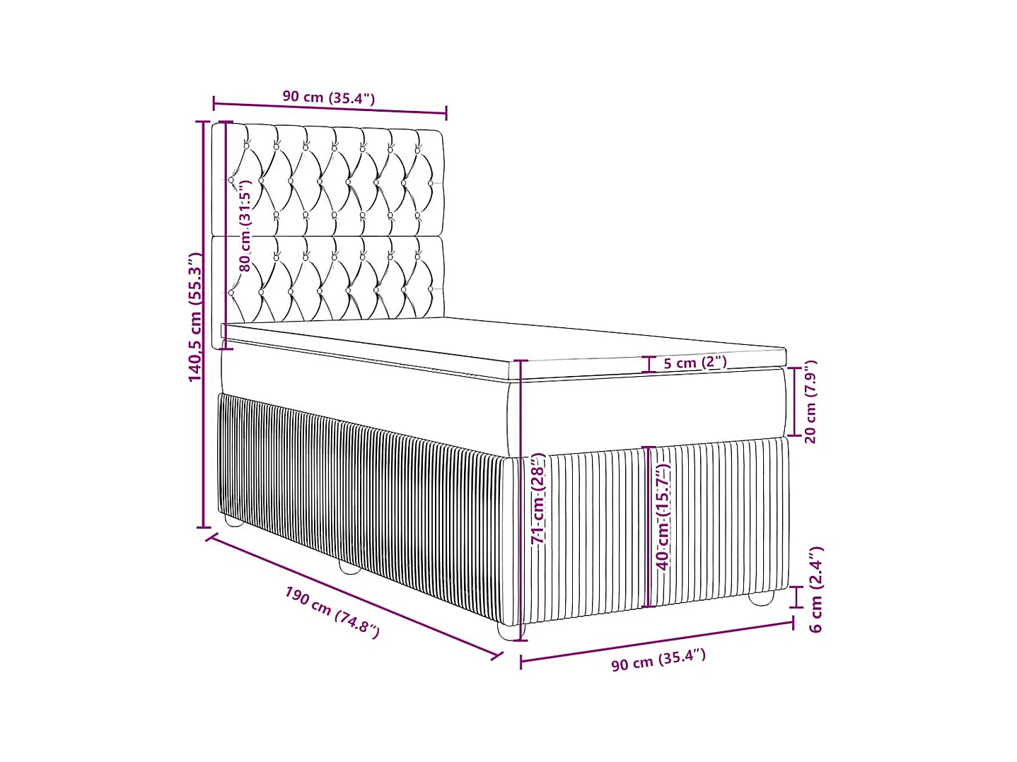 Boxspringbett mit Matratze Blau 90x190 cm Stoff