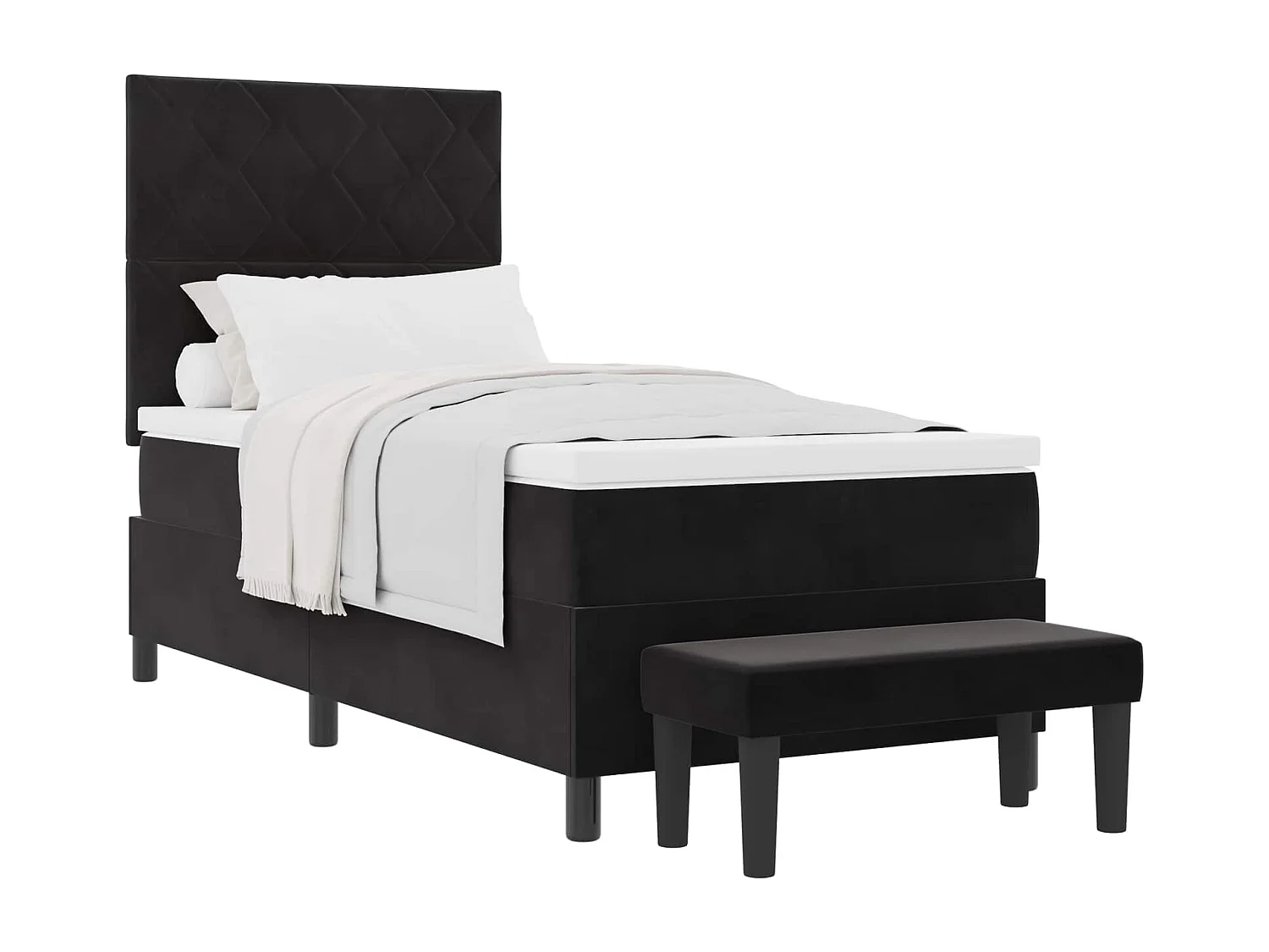 Letto a molle con materasso Nero 90 x 190 cm Velluto