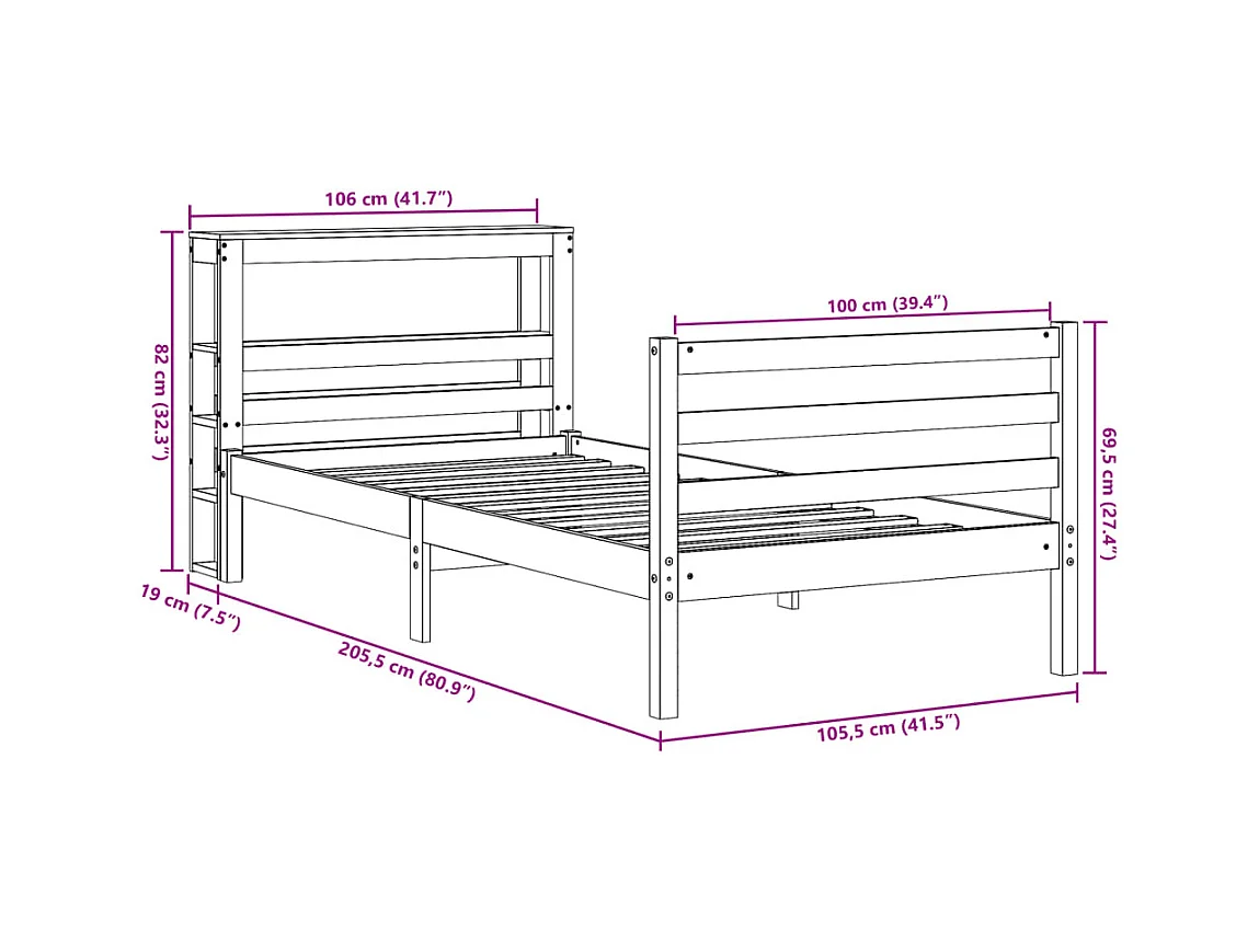 Cadre de lit sans matelas 100x200 cm bois massif de pin