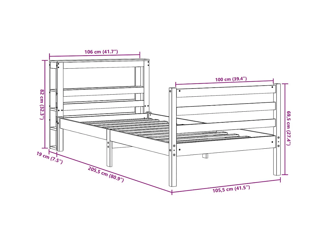 Cadre de lit sans matelas 100x200 cm bois massif de pin