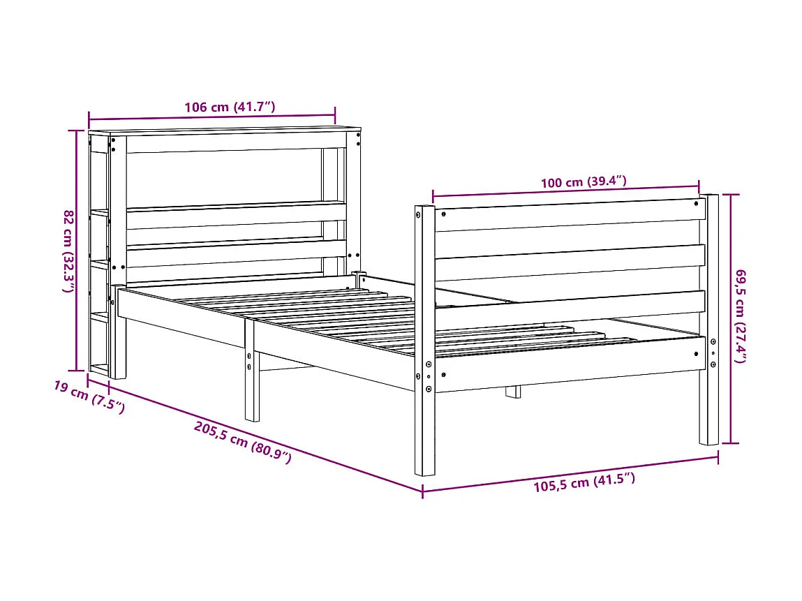 Bedframe zonder matras massief grenenhout 100x200 cm
