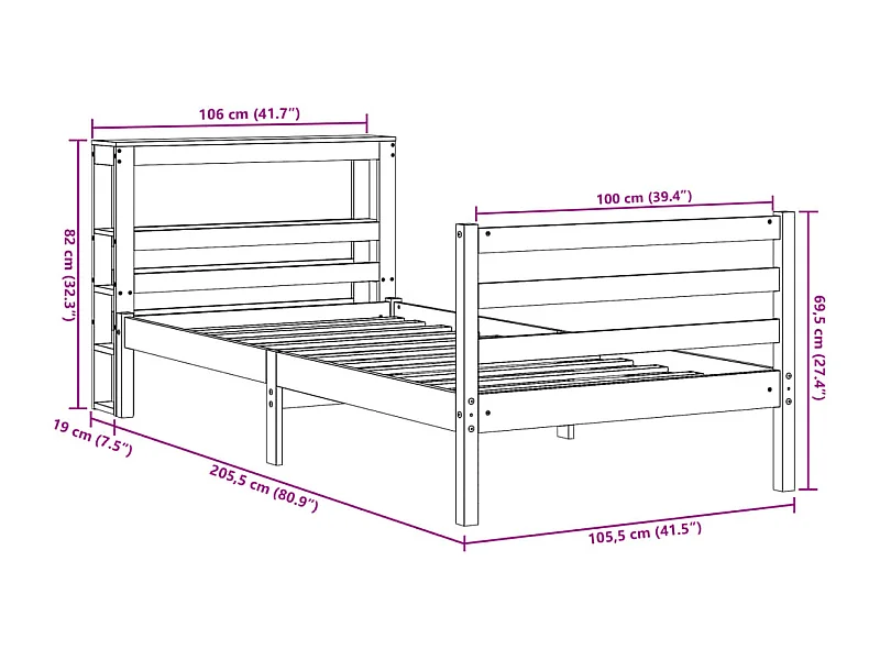 Bedframe zonder matras massief grenenhout 100x200 cm