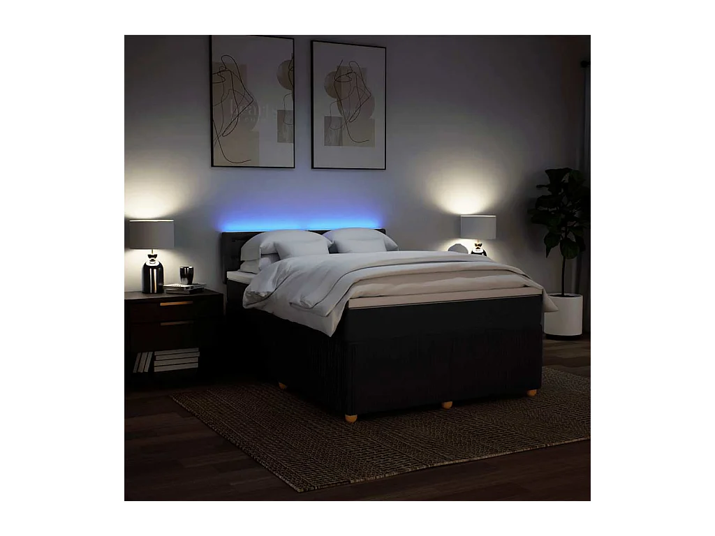 Sommier à lattes de lit avec matelas Noir 140x190 cm Tissu