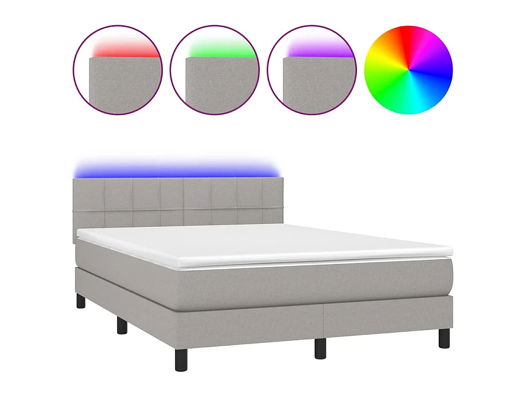 Letto a Molle Materasso e LED Grigio Chiaro 140x200 cm Tessuto