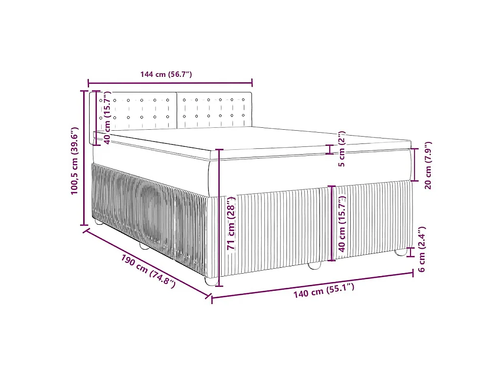 Boxspringbett mit Matratze Blau 140x190 cm Samt
