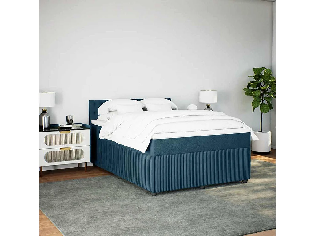 Boxspringbett mit Matratze Blau 140x190 cm Samt