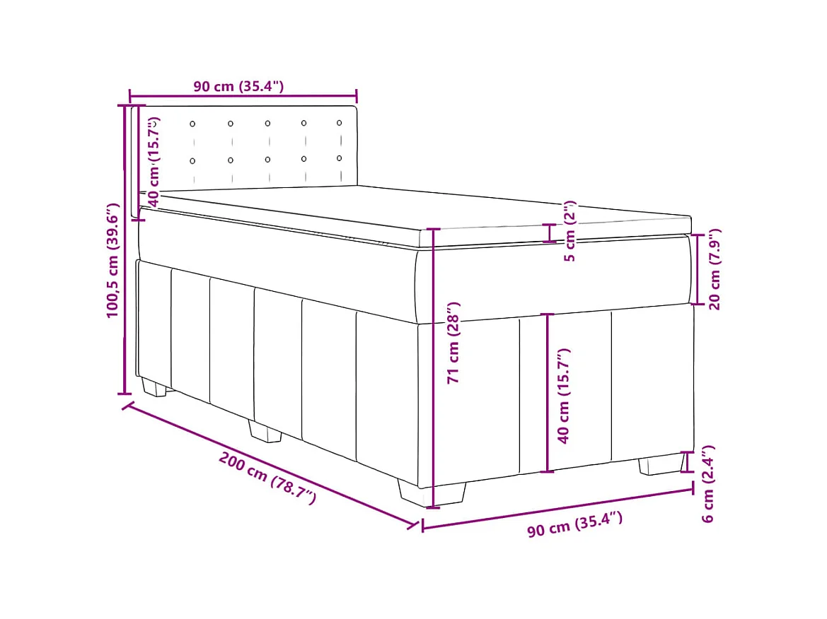 Boxspring met matras stof lichtgrijs 90x200 cm