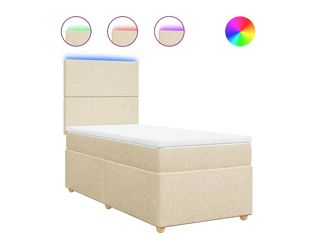 Cama box spring con colchón tela color crema 90x190 cm