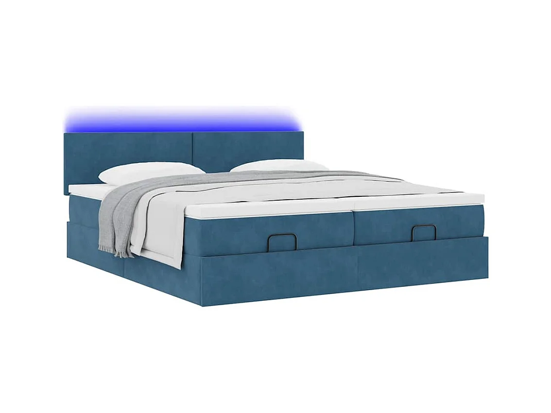 Cadre de lit ottoman avec matelas bleu foncé 160x200 cm velours