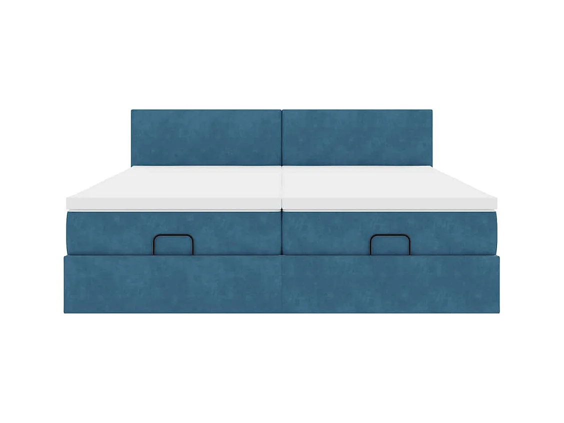 Cadre de lit ottoman avec matelas bleu foncé 160x200 cm velours