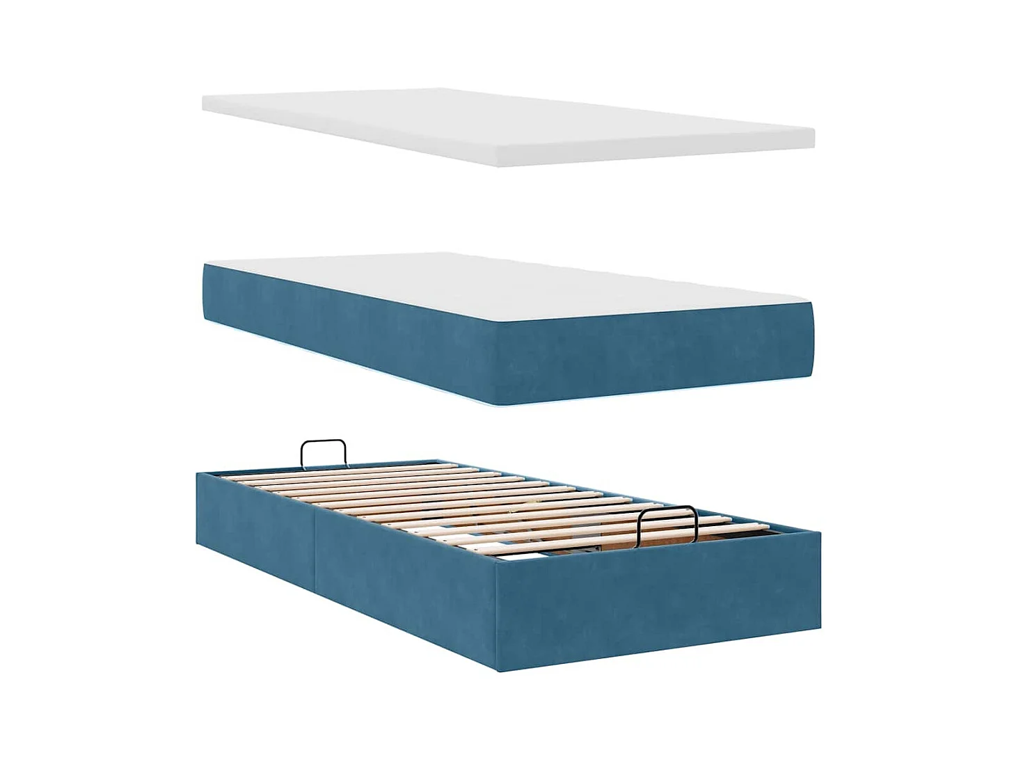 Cadre de lit ottoman avec matelas bleu foncé 160x200 cm velours