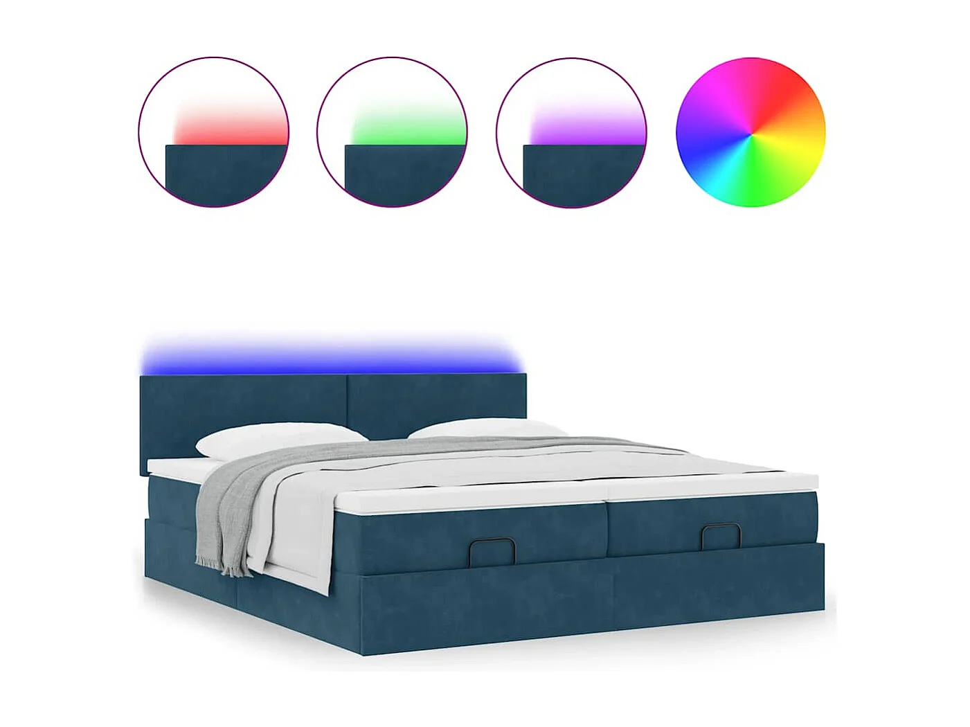 Estrutura de cama otomana com colchão azul escuro veludo
