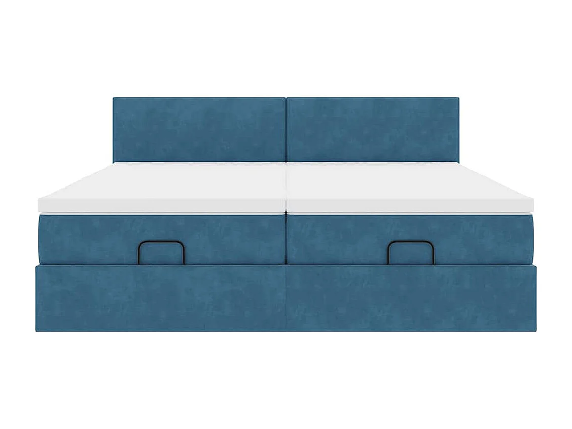Estrutura de cama otomana com colchão azul escuro veludo