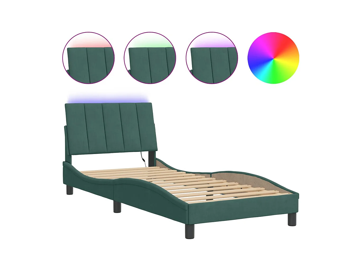 Bettgestell mit LED ohne Matratze "Hanko" Dunkelgrün 90x200 cm Samt