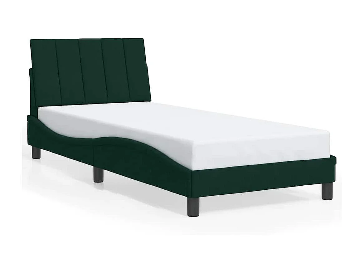 Cadre de lit avec LED sans matelas Hanko vert foncé 90x200 cm velours