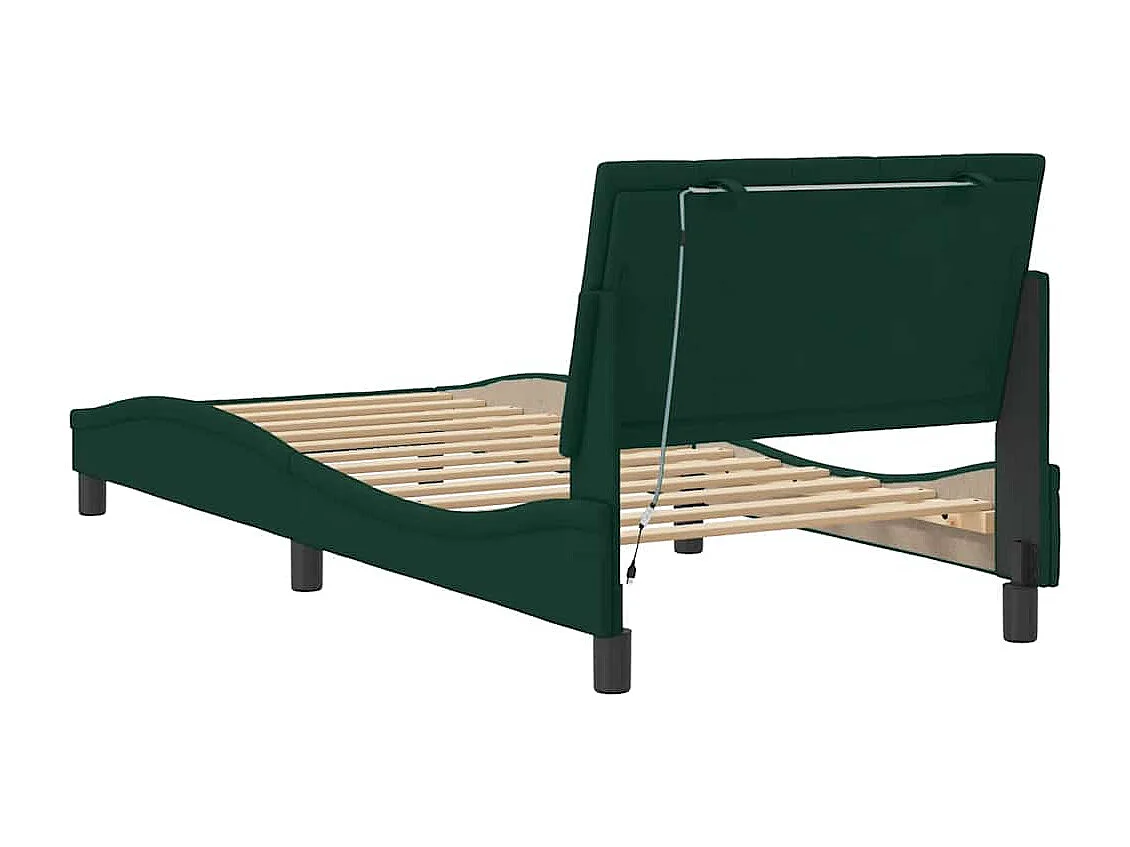 Cadre de lit avec LED sans matelas Hanko vert foncé 90x200 cm velours