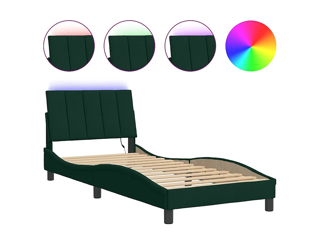 Bedframe met LED zonder matras "Hanko"  fluweel donkergroen 90x200 cm
