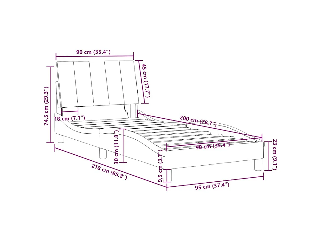 Bedframe met LED zonder matras "Hanko"  fluweel donkergroen 90x200 cm