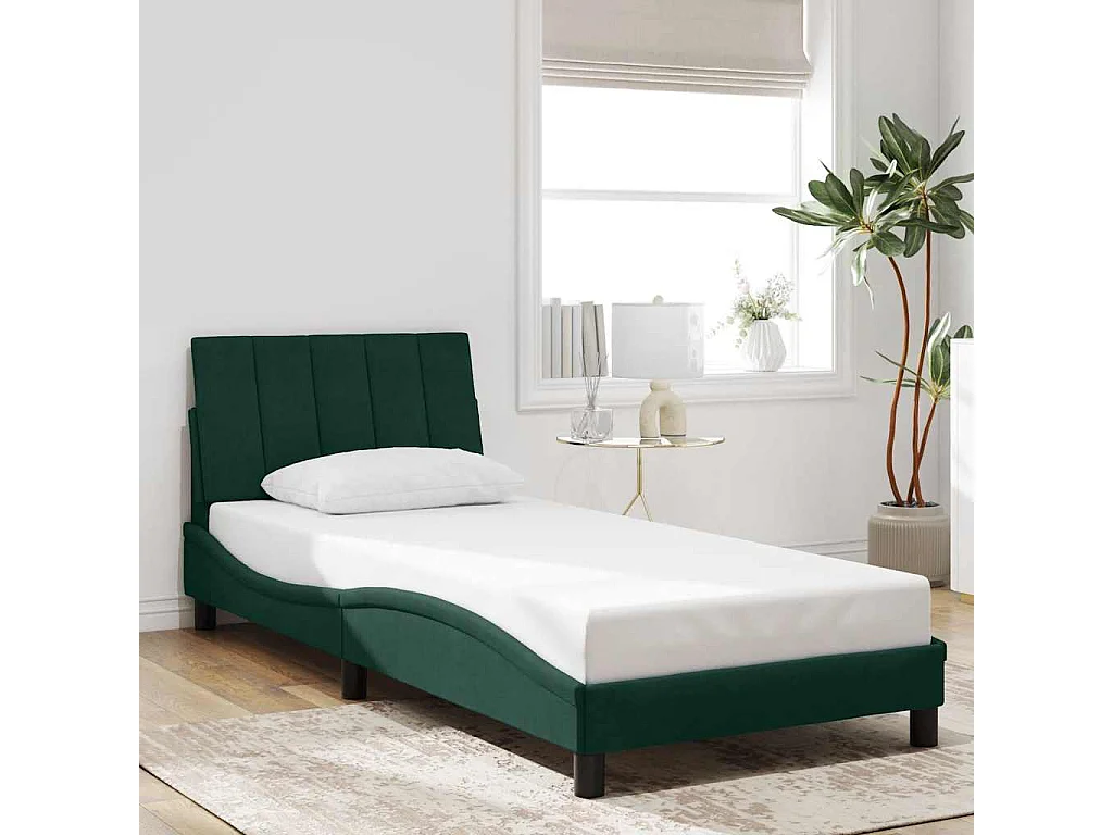 Bedframe met LED zonder matras "Hanko"  fluweel donkergroen 90x200 cm