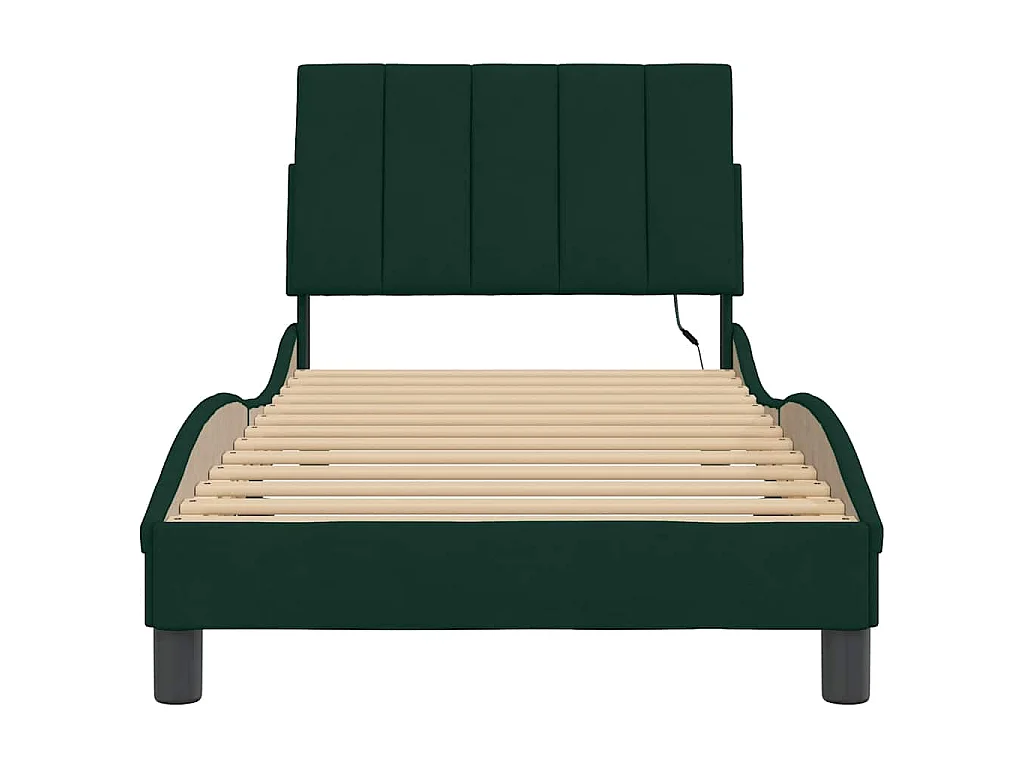 Bedframe met LED zonder matras "Hanko"  fluweel donkergroen 90x200 cm