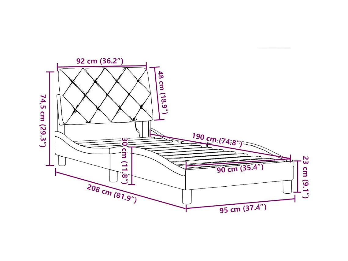 Estructura cama con LED sin colchón tela gris claro 90x190 cm