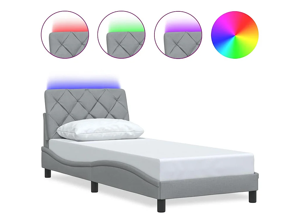 Cadre de lit avec LED sans matelas gris clair 90x190 cm tissu