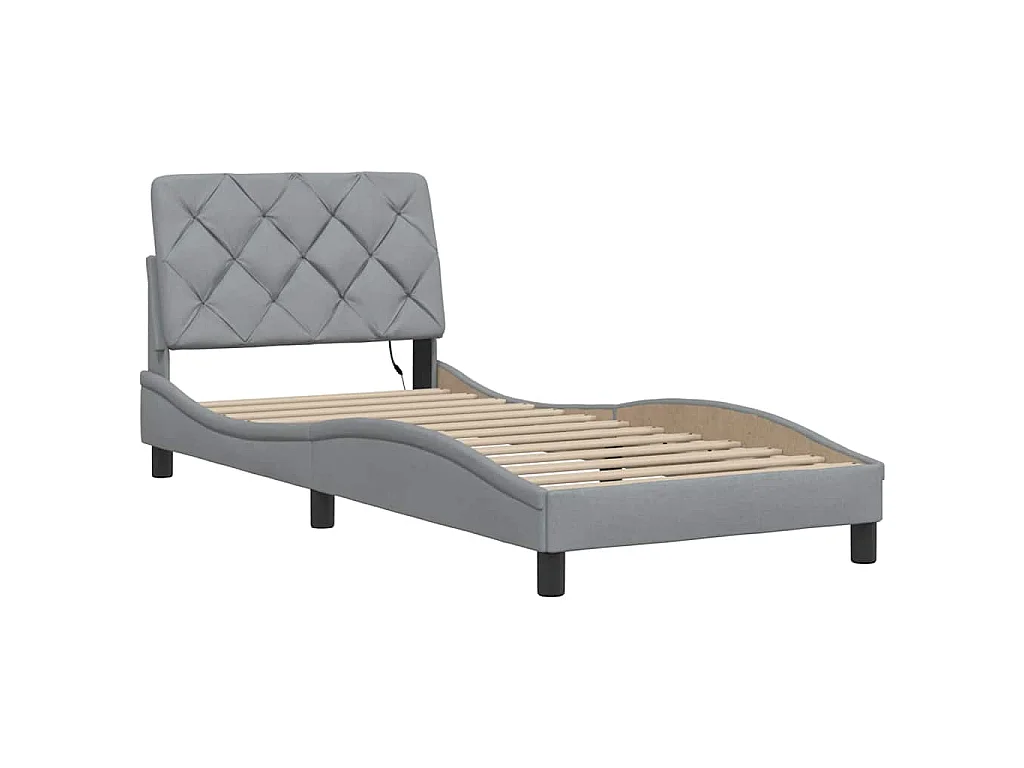 Cadre de lit avec LED sans matelas gris clair 90x190 cm tissu