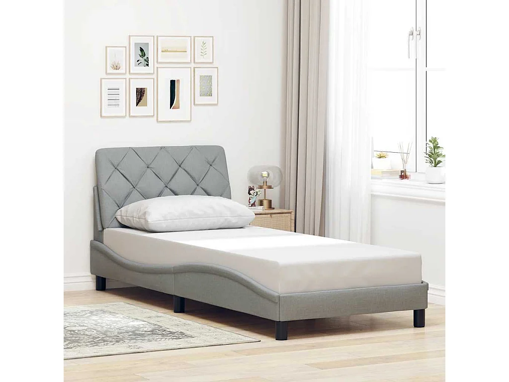 Cadre de lit avec LED sans matelas gris clair 90x190 cm tissu