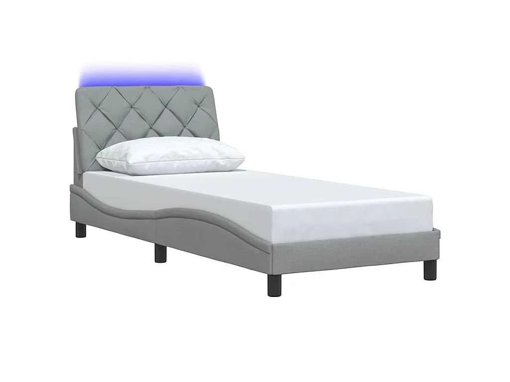 Cadre de lit avec LED sans matelas gris clair 90x190 cm tissu