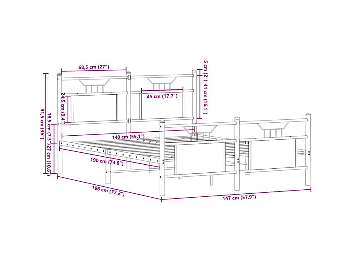 Cadre de lit sans matelas chêne fumé 140x190 cm bois ingénierie